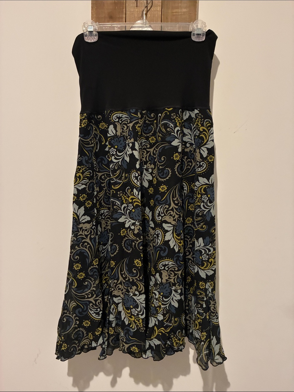 Source Unknown Black Floral Print A-Line Skirt